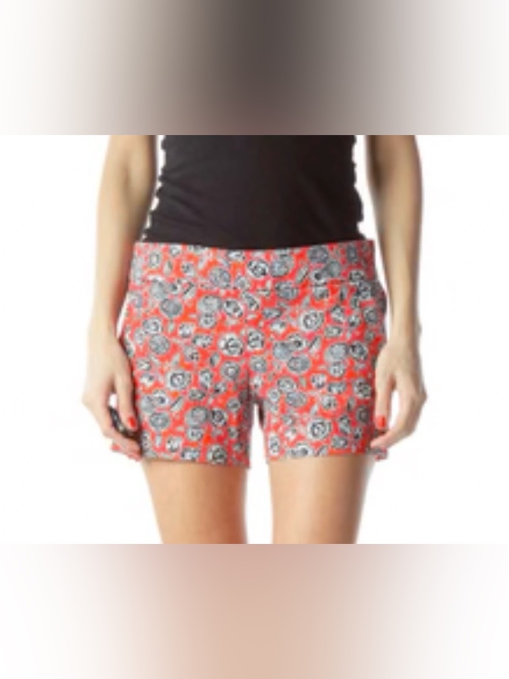 J Crew Womens 10 Orange Navy Blue Floral Cotton Stretch Chino Shorts Boho Preppy